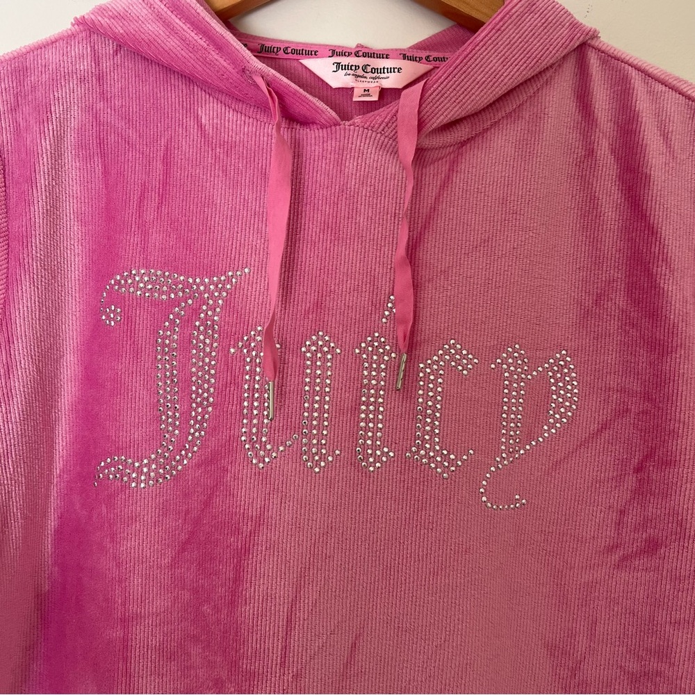 Juicy Couture Pink Ribbed Velour Y2K Bling Hoodie Size Medium - Picture 2 of 7